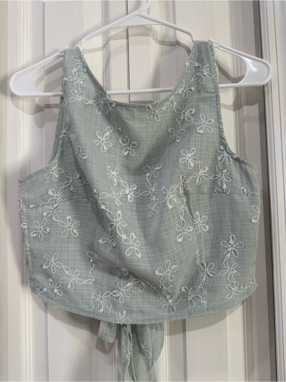 Embroidered Sage Green Tie-Back Tank Top Casual Beach Small